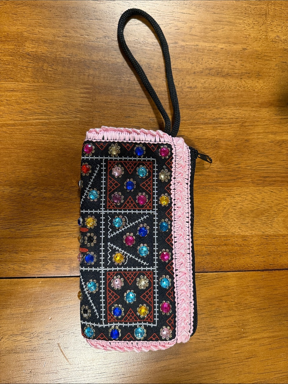 Embellished Black & Pink Wristlet Clutch